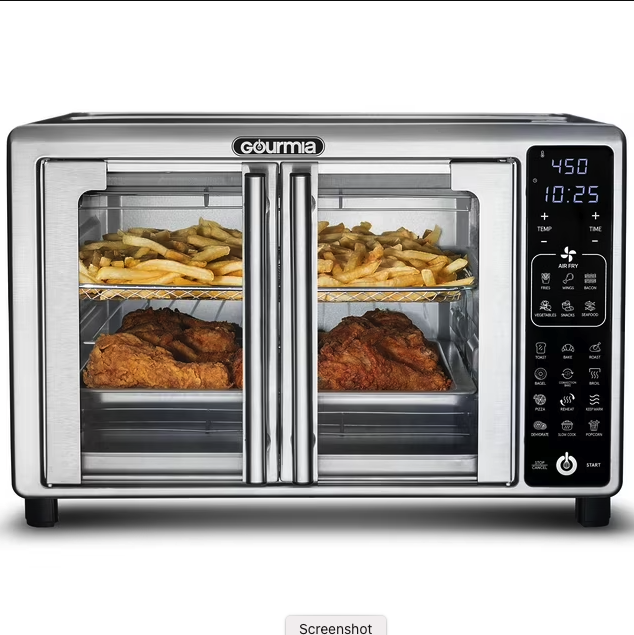Gourmia French Door 6-Slice Digital Toaster Oven Air Fryer, 19 One-Touch Presets, 24L, Stainless Steel